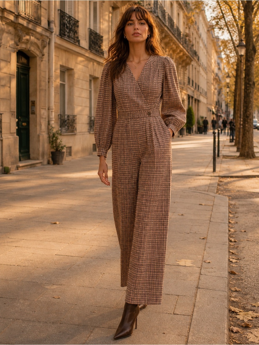 FRNCH NWT Ginger Plaid Wide Leg Jumpsuit, Size M